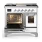 ILVE Majestic III 40-Inch Dual Fuel Range with 6 Sealed Burners + Griddle, 3.82 cu. ft. Oven, White with Chrome Trim, Natural Gas, Triple Glass Door, UMD40FNR3WHC