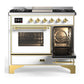 ILVE Majestic III 40-Inch Dual Fuel Range with 6 Sealed Burners + Griddle, 3.82 cu. ft. Oven, White with Brass Trim, Natural Gas, Triple Glass Door, UMD40FNR3WHG
