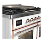ILVE Majestic III 40-Inch Dual Fuel Range with 6 Sealed Burners + Griddle, 3.82 cu. ft. Oven, White with Copper Trim, Liquid Propane, Triple Glass Door, UMD40FNR3WHPLP