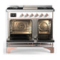 ILVE Majestic III 40-Inch Dual Fuel Range with 6 Sealed Burners + Griddle, 3.82 cu. ft. Oven, White with Copper Trim, Liquid Propane, Triple Glass Door, UMD40FNR3WHPLP