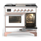 ILVE Majestic III 40-Inch Dual Fuel Range with 6 Sealed Burners + Griddle, 3.82 cu. ft. Oven, White with Copper Trim, Liquid Propane, Triple Glass Door, UMD40FNR3WHPLP