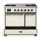 ILVE Majestic III 40-Inch Dual Fuel Range with 6 Sealed Burners + Griddle, 3.82 cu. ft. Oven, Antique White with Burnished Trim, Liquid Propane, Solid Door, UMD40FQNR3AWBLP