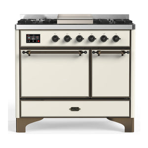 ILVE Majestic III 40-Inch Dual Fuel Range with 6 Sealed Burners + Griddle, 3.82 cu. ft. Oven, Antique White with Burnished Trim, Liquid Propane, Solid Door, UMD40FQNR3AWBLP