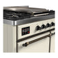 ILVE Majestic III 40-Inch Dual Fuel Range with 6 Sealed Burners + Griddle, 3.82 cu. ft. Oven, Antique White with Burnished Trim, Natural Gas, Solid Door, UMD40FQNR3AWB