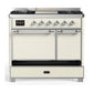 ILVE Majestic III 40-Inch Dual Fuel Range with 6 Sealed Burners + Griddle, 3.82 cu. ft. Oven, Antique White with Chrome Trim, Liquid Propane, Solid Door, UMD40FQNR3AWCLP