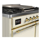 ILVE Majestic III 40-Inch Dual Fuel Range with 6 Sealed Burners + Griddle, 3.82 cu. ft. Oven, Antique White with Brass Trim, Natural Gas, Solid Door, UMD40FQNR3AWG
