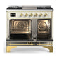 ILVE Majestic III 40-Inch Dual Fuel Range with 6 Sealed Burners + Griddle, 3.82 cu. ft. Oven, Antique White with Brass Trim, Natural Gas, Solid Door, UMD40FQNR3AWG