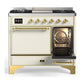 ILVE Majestic III 40-Inch Dual Fuel Range with 6 Sealed Burners + Griddle, 3.82 cu. ft. Oven, Antique White with Brass Trim, Natural Gas, Solid Door, UMD40FQNR3AWG