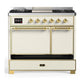 ILVE Majestic III 40-Inch Dual Fuel Range with 6 Sealed Burners + Griddle, 3.82 cu. ft. Oven, Antique White with Brass Trim, Natural Gas, Solid Door, UMD40FQNR3AWG
