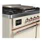 ILVE Majestic III 40-Inch Dual Fuel Range with 6 Sealed Burners + Griddle, 3.82 cu. ft. Oven, Antique White with Copper Trim, Natural Gas, Solid Door, UMD40FQNR3AWP