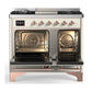 ILVE Majestic III 40-Inch Dual Fuel Range with 6 Sealed Burners + Griddle, 3.82 cu. ft. Oven, Antique White with Copper Trim, Natural Gas, Solid Door, UMD40FQNR3AWP