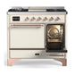 ILVE Majestic III 40-Inch Dual Fuel Range with 6 Sealed Burners + Griddle, 3.82 cu. ft. Oven, Antique White with Copper Trim, Natural Gas, Solid Door, UMD40FQNR3AWP