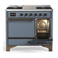 ILVE Majestic III 40-Inch Dual Fuel Range with 6 Sealed Burners + Griddle, 3.82 cu. ft. Oven, Blue Grey with Burnished Trim, Liquid Propane, Solid Door, UMD40FQNR3BGBLP