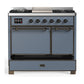 ILVE Majestic III 40-Inch Dual Fuel Range with 6 Sealed Burners + Griddle, 3.82 cu. ft. Oven, Blue Grey with Burnished Trim, Liquid Propane, Solid Door, UMD40FQNR3BGBLP
