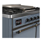 ILVE Majestic III 40-Inch Dual Fuel Range with 6 Sealed Burners + Griddle, 3.82 cu. ft. Oven, Blue Grey with Burnished Trim, Natural Gas, Solid Door, UMD40FQNR3BGB