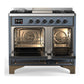 ILVE Majestic III 40-Inch Dual Fuel Range with 6 Sealed Burners + Griddle, 3.82 cu. ft. Oven, Blue Grey with Burnished Trim, Natural Gas, Solid Door, UMD40FQNR3BGB