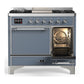 ILVE Majestic III 40-Inch Dual Fuel Range with 6 Sealed Burners + Griddle, 3.82 cu. ft. Oven, Blue Grey with Chrome Trim, Liquid Propane, Solid Door, UMD40FQNR3BGCLP
