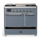 ILVE Majestic III 40-Inch Dual Fuel Range with 6 Sealed Burners + Griddle, 3.82 cu. ft. Oven, Blue Grey with Chrome Trim, Natural Gas, Solid Door, UMD40FQNR3BGC