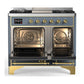 ILVE Majestic III 40-Inch Dual Fuel Range with 6 Sealed Burners + Griddle, 3.82 cu. ft. Oven, Blue Grey with Brass Trim, Liquid Propane, Solid Door, UMD40FQNR3BGGLP