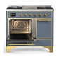 ILVE Majestic III 40-Inch Dual Fuel Range with 6 Sealed Burners + Griddle, 3.82 cu. ft. Oven, Blue Grey with Brass Trim, Liquid Propane, Solid Door, UMD40FQNR3BGGLP