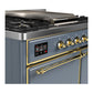 ILVE Majestic III 40-Inch Dual Fuel Range with 6 Sealed Burners + Griddle, 3.82 cu. ft. Oven, Blue Grey with Brass Trim, Liquid Propane, Solid Door, UMD40FQNR3BGGLP