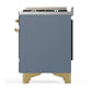 ILVE Majestic III 40-Inch Dual Fuel Range with 6 Sealed Burners + Griddle, 3.82 cu. ft. Oven, Blue Grey with Brass Trim, Natural Gas, Solid Door, UMD40FQNR3BGG