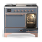 ILVE Majestic III 40-Inch Dual Fuel Range with 6 Sealed Burners + Griddle, 3.82 cu. ft. Oven, Blue Grey with Copper Trim, Natural Gas, Solid Door, UMD40FQNR3BGP