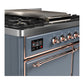 ILVE Majestic III 40-Inch Dual Fuel Range with 6 Sealed Burners + Griddle, 3.82 cu. ft. Oven, Blue Grey with Copper Trim, Natural Gas, Solid Door, UMD40FQNR3BGP
