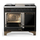 ILVE Majestic III 40-Inch Dual Fuel Range with 6 Sealed Burners + Griddle, 3.82 cu. ft. Oven, Glossy Black with Burnished Trim, Liquid Propane, Solid Door, UMD40FQNR3BKBLP