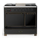 ILVE Majestic III 40-Inch Dual Fuel Range with 6 Sealed Burners + Griddle, 3.82 cu. ft. Oven, Glossy Black with Burnished Trim, Liquid Propane, Solid Door, UMD40FQNR3BKBLP