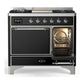 ILVE Majestic III 40-Inch Dual Fuel Range with 6 Sealed Burners + Griddle, 3.82 cu. ft. Oven, Glossy Black with Chrome Trim, Liquid Propane, Solid Door, UMD40FQNR3BKCLP