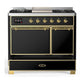 ILVE Majestic III 40-Inch Dual Fuel Range with 6 Sealed Burners + Griddle, 3.82 cu. ft. Oven, Glossy Black with Brass Trim, Liquid Propane, Solid Door, UMD40FQNR3BKGLP