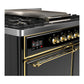 ILVE Majestic III 40-Inch Dual Fuel Range with 6 Sealed Burners + Griddle, 3.82 cu. ft. Oven, Glossy Black with Brass Trim, Liquid Propane, Solid Door, UMD40FQNR3BKGLP