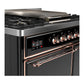 ILVE Majestic III 40-Inch Dual Fuel Range with 6 Sealed Burners + Griddle, 3.82 cu. ft. Oven, Glossy Black with Copper Trim, Natural Gas, Solid Door, UMD40FQNR3BKP