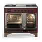ILVE Majestic III 40-Inch Dual Fuel Range with 6 Sealed Burners + Griddle, 3.82 cu. ft. Oven, Burgundy with Burnished Trim, Liquid Propane, Solid Door, UMD40FQNR3BUBLP