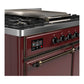 ILVE Majestic III 40-Inch Dual Fuel Range with 6 Sealed Burners + Griddle, 3.82 cu. ft. Oven, Burgundy with Burnished Trim, Natural Gas, Solid Door, UMD40FQNR3BUB