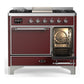ILVE Majestic III 40-Inch Dual Fuel Range with 6 Sealed Burners + Griddle, 3.82 cu. ft. Oven, Burgundy with Chrome Trim, Liquid Propane, Solid Door, UMD40FQNR3BUCLP
