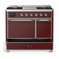 ILVE Majestic III 40-Inch Dual Fuel Range with 6 Sealed Burners + Griddle, 3.82 cu. ft. Oven, Burgundy with Chrome Trim, Liquid Propane, Solid Door, UMD40FQNR3BUCLP