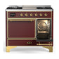 ILVE Majestic III 40-Inch Dual Fuel Range with 6 Sealed Burners + Griddle, 3.82 cu. ft. Oven, Burgundy with Brass Trim, Liquid Propane, Solid Door, UMD40FQNR3BUGLP