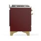 ILVE Majestic III 40-Inch Dual Fuel Range with 6 Sealed Burners + Griddle, 3.82 cu. ft. Oven, Burgundy with Brass Trim, Liquid Propane, Solid Door, UMD40FQNR3BUGLP