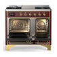 ILVE Majestic III 40-Inch Dual Fuel Range with 6 Sealed Burners + Griddle, 3.82 cu. ft. Oven, Burgundy with Brass Trim, Natural Gas, Solid Door, UMD40FQNR3BUG