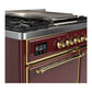 ILVE Majestic III 40-Inch Dual Fuel Range with 6 Sealed Burners + Griddle, 3.82 cu. ft. Oven, Burgundy with Brass Trim, Natural Gas, Solid Door, UMD40FQNR3BUG