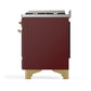 ILVE Majestic III 40-Inch Dual Fuel Range with 6 Sealed Burners + Griddle, 3.82 cu. ft. Oven, Burgundy with Brass Trim, Natural Gas, Solid Door, UMD40FQNR3BUG