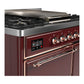 ILVE Majestic III 40-Inch Dual Fuel Range with 6 Sealed Burners + Griddle, 3.82 cu. ft. Oven, Burgundy with Copper Trim, Natural Gas, Solid Door, UMD40FQNR3BUP