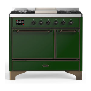 ILVE Majestic III 40-Inch Dual Fuel Range with 6 Sealed Burners + Griddle, 3.82 cu. ft. Oven, Emerald Green with Burnished Trim, Liquid Propane, Solid Door, UMD40FQNR3EGBLP