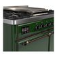 ILVE Majestic III 40-Inch Dual Fuel Range with 6 Sealed Burners + Griddle, 3.82 cu. ft. Oven, Emerald Green with Burnished Trim, Natural Gas, Solid Door, UMD40FQNR3EGB