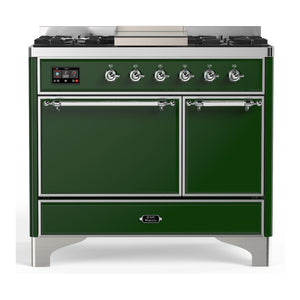 ILVE Majestic III 40-Inch Dual Fuel Range with 6 Sealed Burners + Griddle, 3.82 cu. ft. Oven, Emerald Green with Chrome Trim, Liquid Propane, Solid Door, UMD40FQNR3EGCLP