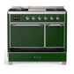 ILVE Majestic III 40-Inch Dual Fuel Range with 6 Sealed Burners + Griddle, 3.82 cu. ft. Oven, Emerald Green with Chrome Trim, Natural Gas, Solid Door, UMD40FQNR3EGC
