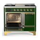 ILVE Majestic III 40-Inch Dual Fuel Range with 6 Sealed Burners + Griddle, 3.82 cu. ft. Oven, Emerald Green with Brass Trim, Liquid Propane, Solid Door, UMD40FQNR3EGGLP