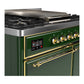 ILVE Majestic III 40-Inch Dual Fuel Range with 6 Sealed Burners + Griddle, 3.82 cu. ft. Oven, Emerald Green with Brass Trim, Liquid Propane, Solid Door, UMD40FQNR3EGGLP